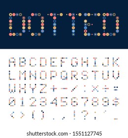 Vector Dotted font, alphabet. Retro or pop style geometrical Colorful dotted font, alphabet illustration.