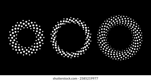  Vector dotted frame. A black figure on a white background and an equally white figure on the black side. Modern abstract background. Halftone dots in circle form. Round logo, design element or icon.
