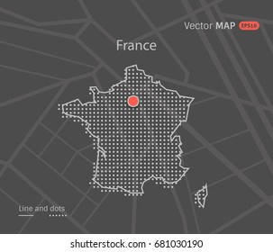 Mapa de Francia con puntos vectores aislado en fondo gris