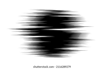 Vector dotted half tone round shape stain black blot made of round particles in the style of abstract generative design.