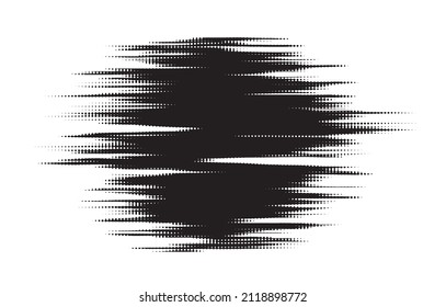 Vector dotted half tone round shape stain black blot made of round particles in the style of abstract generative design.