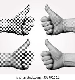 vector dotted halftone like sign with thumb up