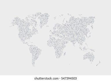 Vector dotted hand written world map illustration. Point and geometrical form, structure noise of point