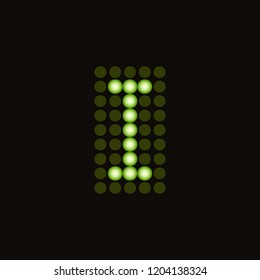 Vector dotted letter I for digital LED table. Green monospace symbol from green light circles. Digital score board template.