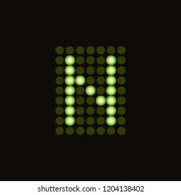 Vector dotted letter N for digital LED table. Green monospace symbol from green light circles. Digital score board template.