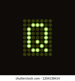 Vector dotted letter Q for digital LED table. Green monospace symbol from green light circles. Digital score board template.