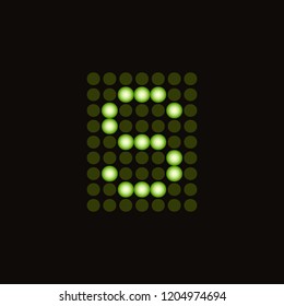 Vector dotted letter S for digital LED table. Green monospace symbol from green light circles. Digital score board template.