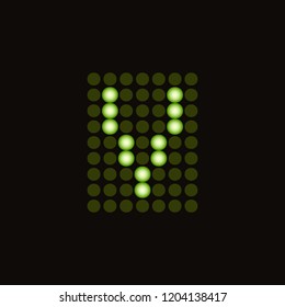 Vector dotted letter V for digital LED table. Green monospace symbol from green light circles. Digital score board template.