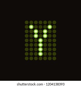 Vector dotted letter Y for digital LED table. Green monospace symbol from green light circles. Digital score board template.