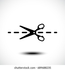 Vector dotted lines with scissor icon isolated on white background