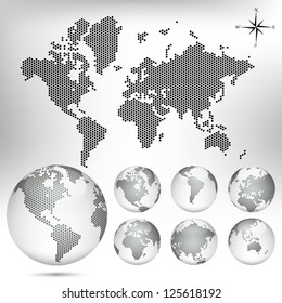 Vector dotted Map and Globe of the World. EPS10