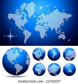 Vector dotted  Map and Globe of the World . Easy change colors.