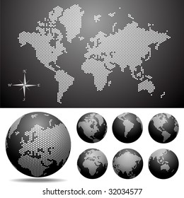 Vector dotted  Map and Globe of the World. Easy change colors.