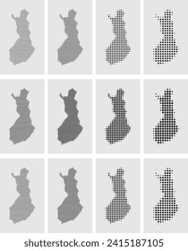 Vector Dotted Map Set In three styles circle square hexagon Illustration