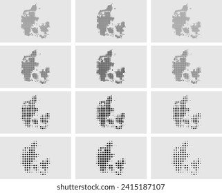 Vector Dotted Map Set In three styles circle square hexagon Illustration