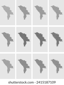 Vector Dotted Map Set In three styles circle square hexagon Illustration