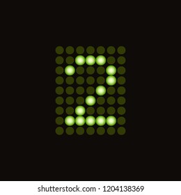 Vector dotted number 2 for digital LED table. Green monospace symbol from green light circles. Digital score board template.