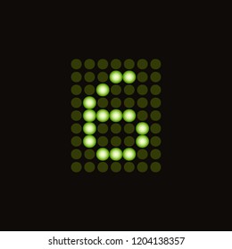 Vector dotted number 6 for digital LED table. Green monospace symbol from green light circles. Digital score board template.