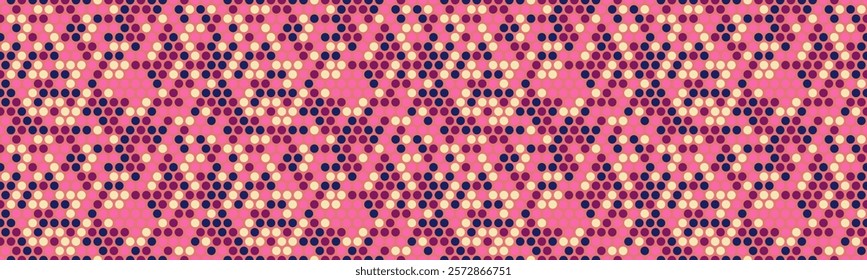 Vector dotted pattern with colorful geometric circles. Perfect for textile, seamless wallpapers, and trendy abstract backgrounds for modern design.