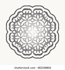 Vector dotted pattern frame or a gravure style ornament. dusty grunge dotted elements isolated on background