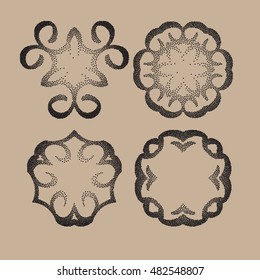 Vector dotted pattern frame or a gravure style ornament. dusty grunge dotted elements isolated on background