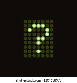 Vector dotted question mark for digital LED table. Green monospace sign from green light circles. Digital score board template.