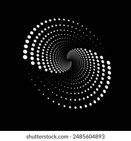 Vector dotted speed lines in vortex form. Geometric art. Segmented circle. Arc lines. Trendy design element for frame, round logo, sign, symbol, web, prints, posters, template, pattern, backdrop