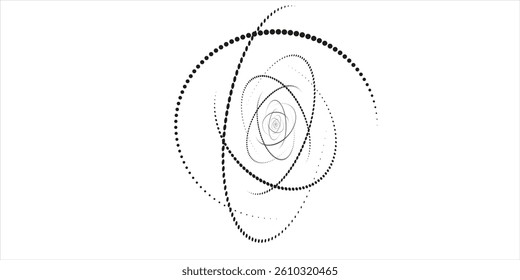 Vector dotted speed lines in vortex form. Geometric art. Segmented circle. Arc lines. Trendy design element for frame, round logo, sign, symbol, web, prints, posters, template, pattern, backdrop
