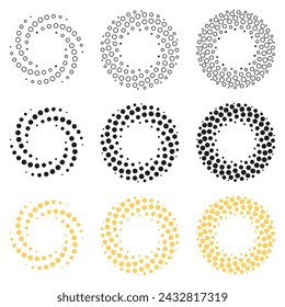 vórtice espiral punteado vectorial en tres estilos