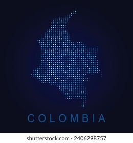 Mapa de estilo con puntos vectoriales de Colombia en fondo azul oscuro