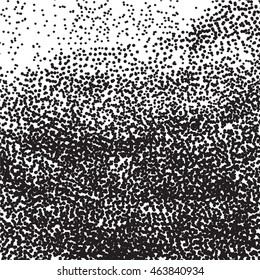 Vector dotted texture. Abstract dotwork engraving stippling background. Scatter exploding black drops. Grunge texture.