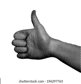 Vector dotted thumb up background.