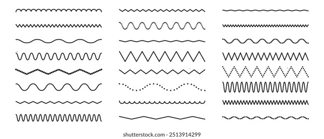 Vector dotted underlines. Curvy, ripple, wiggle squiggles. Vector illustration on a white background.