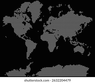 Mapa de mundo pontilhado vetorial. Visualize a Terra em um mapa-múndi minimalista pontilhado para conscientização global, usos infográficos e projetos educacionais. Mapa do mundo pontilhado traz estilo para contornos geográficos.
