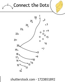 Vector dot-to-dot activity with cute seashell. Connect the dots game. Sea shell line drawing. Funny summer coloring page for kids. 