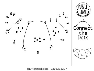 Actividad vectorial punto a punto y color con croissant. La temática francesa conecta el juego de puntos para los niños con repostería principal. Página de coloreo francés para niños. Hoja de cálculo impresa con pan largo
