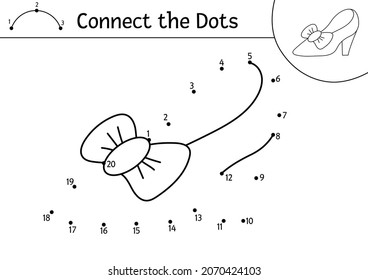 Vector Dot-to-dot And Color Activity With Cute Princess Shoe. Magic Kingdom Connect The Dots Game For Children With Girl Footwear. Fairy Tale Coloring Page For Kids. Printable Worksheet