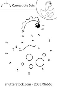 Vector dot-to-dot and color activity with cute baby dinosaur in egg. Prehistoric connect the dots game for children. Funny math coloring page for kids with little dino
