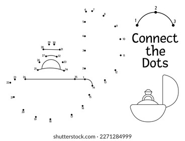 Vector dot-to-dot and color activity with cute wedding ring in a box. Connect the dots game for children bride and groom accessory. Marriage ceremony coloring page for kids with jewelry
