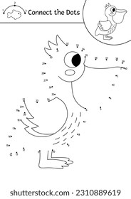 Vector dot-to-dot and color activity with cute pelican. Under the sea connect the dots game for children with funny water animal. Ocean life coloring page for kids. Printable worksheet with bird
