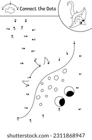 Vector dot-to-dot and color activity with cute ray fish. Under the sea connect the dots game for children with funny water animal. Ocean life coloring page for kids. Printable worksheet
