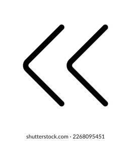 Vector double arrow chevron left icon. Black, white background. Perfect for app and web interfaces, infographics, presentations, marketing, etc.