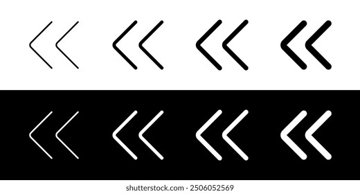 Vector double arrow chevron left icon. Perfect for app and web interfaces, infographics, presentations, marketing, etc.