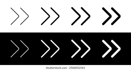 Vector double arrow chevron right icon. Perfect for app and web interfaces, infographics, presentations, marketing, etc.