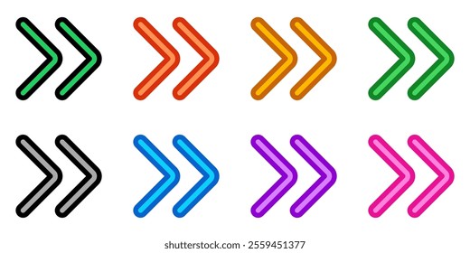Vector double arrow chevron right icon. Perfect for app and web interfaces, infographics, presentations, marketing, etc.