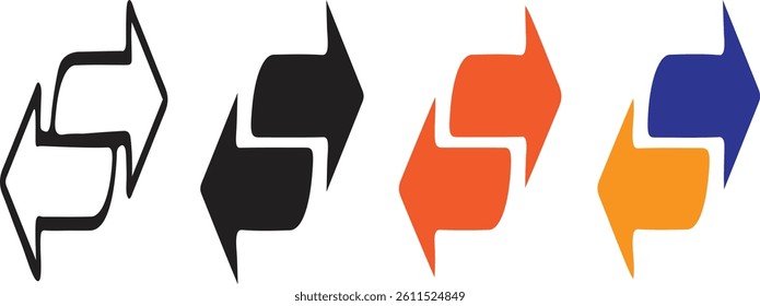 Vector double arrow icons in four direction set style design