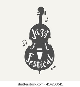 Vector double bass icon with lettering. Logo template. Perfect for music events, jazz concerts and festivals. Vector illustration.