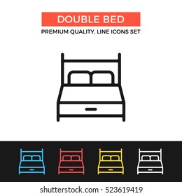Vector double bed icon. Hotel room booking options, furniture. Premium quality graphic design. Signs, outline symbols, simple thin line icons set for websites, web design, mobile app, infographics