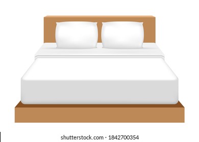 cama doble vectorial, cama y almohada doble aislada en blanco, cama de ilustración 3d para clip art, colchón y almohada