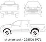 Vector double cabin hilux truck line art from views side back front